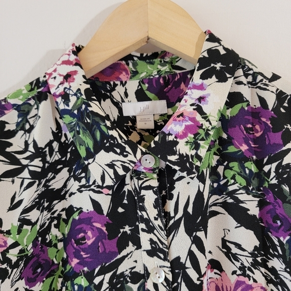 J. Jill Women's Multicolored Floral Button-Up Shirt Sz M Long Sleeve Cottagecore - Picture 2 of 10